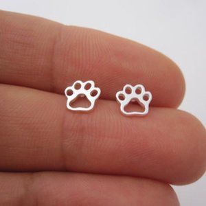3/$35 Dainty Small Dog Cat Paw Print Ear Stud Earrings Silver Cute Jewelry